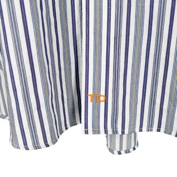 Thomas Dean Dress Shirt Size XL White Purple Grey Stripes Flip Collar Cuffs TD - Picture 5 of 8